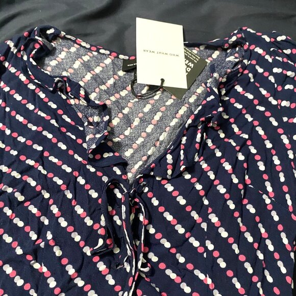 Who What Wear XS Polka Dot Dress With Ruffle Hem & Tie Neckline - Picture 2 of 4